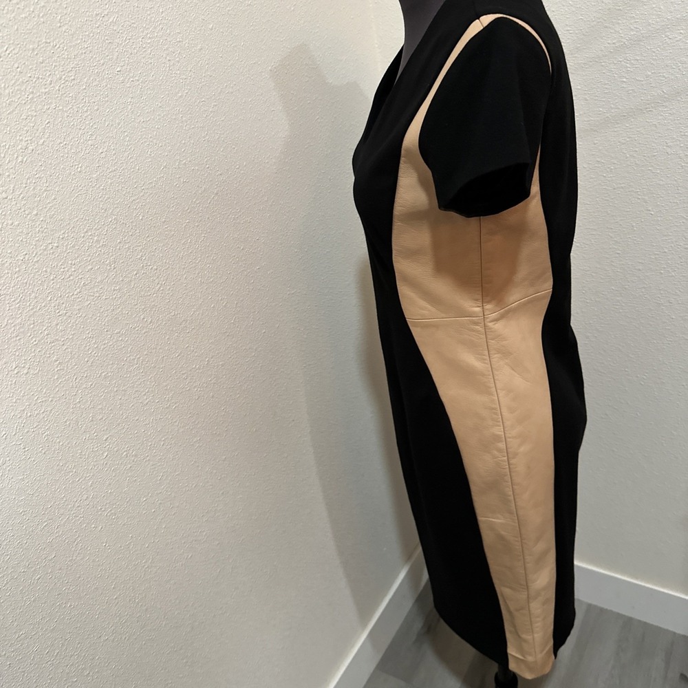 Diane Von Furstenberg Dayton Leather Cocktail Dress Camel & Black Women's Size 8 - Picture 6 of 14